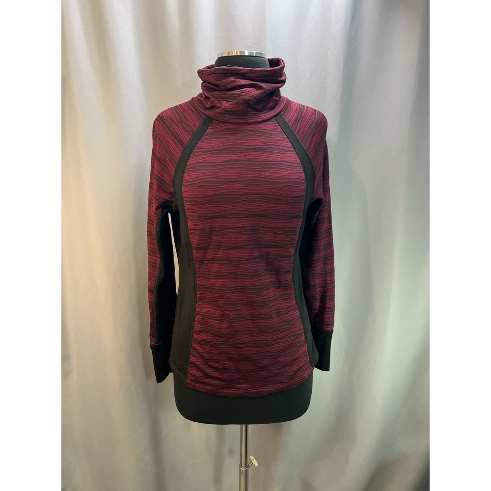 Cascade Sport Athletic Top Womens S Maroon Black Striped Warm Systems Turtleneck